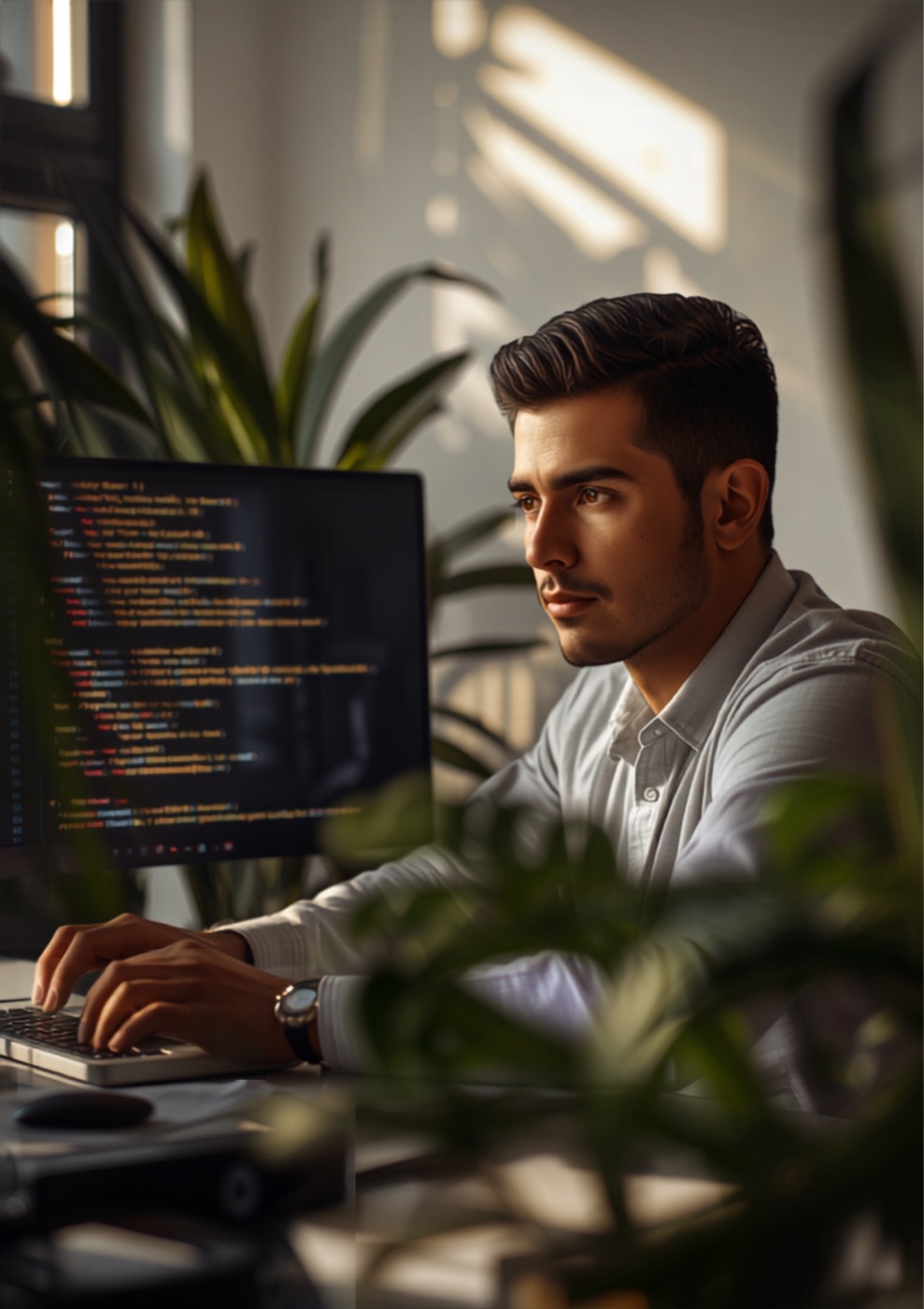A developer working at a desk